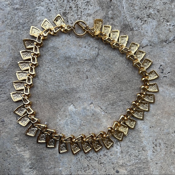 Chunky gold necklace choker toggle clasp Anne Klein vintage 90s - Picture 2 of 5